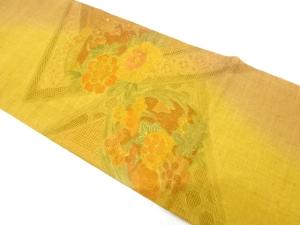 手織り真綿紬　汕頭蘇州刺繍　花丸紋に古典柄　袋帯